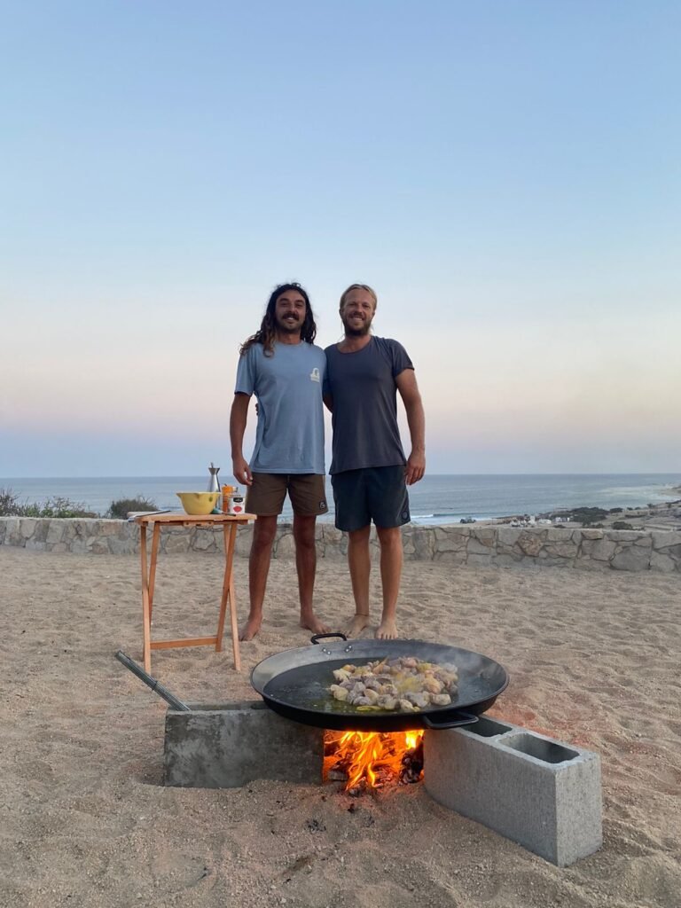 Fresh outdoor cooking at ALAIA Surf Lodge, farm-to-table dining experience in Baja California