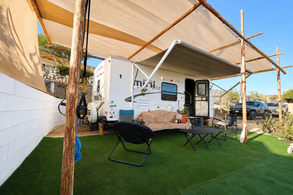 The Hideout camper and patio